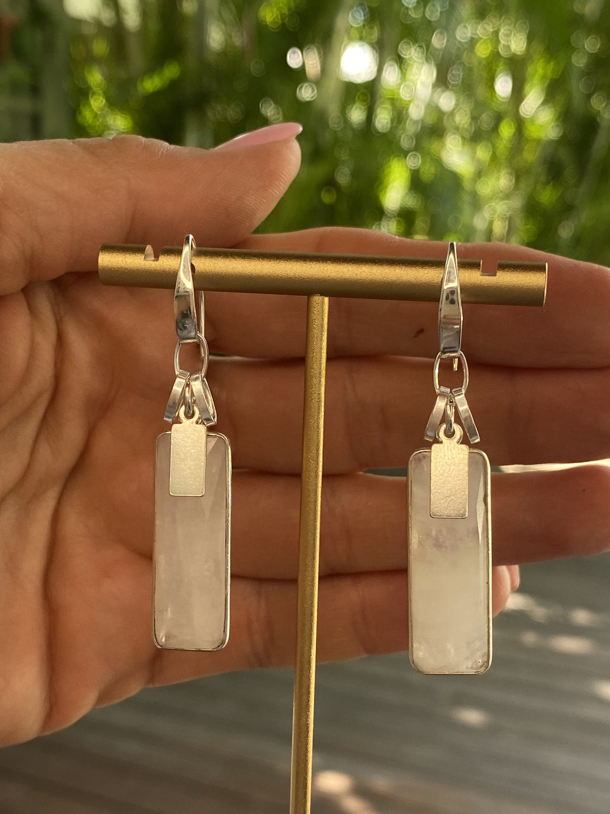 Moonstone and Handmade Sterling Silver Dangle Earrings