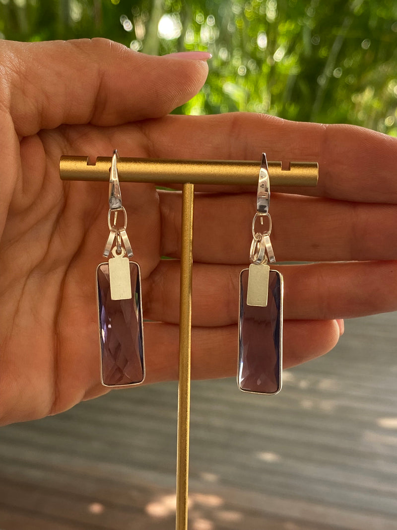 Amethyst Quartz Handmade Sterling Silver Dangle Earrings