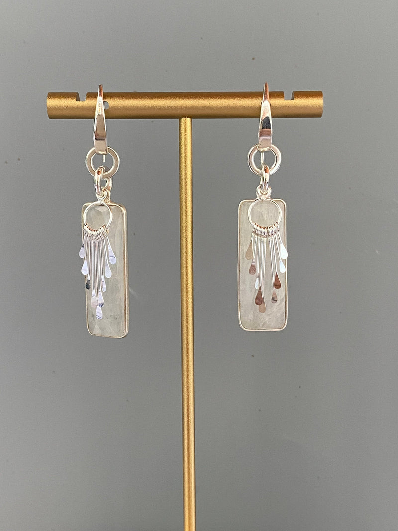 Double Moonstone and Sterling Silver Handmade Dangle Earrings