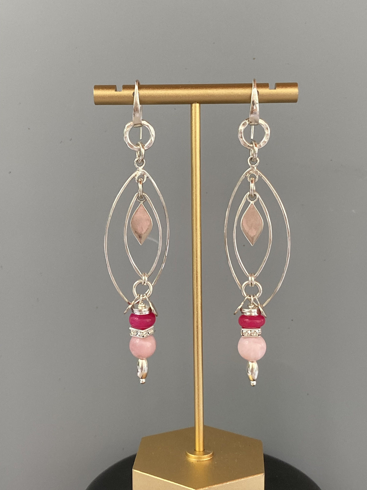 Sterling Silver, Pink Peruvian Opal and Pink Onyx Handmade Earrings