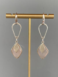 Pink Quartz and Sterling Silver Diamond Shaped Handmade Dangle Earrings