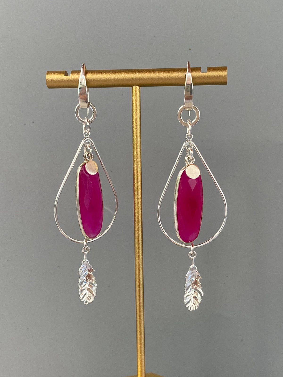 Fuschia Pink Chalcedony and Sterling Silver Handmade Earrings