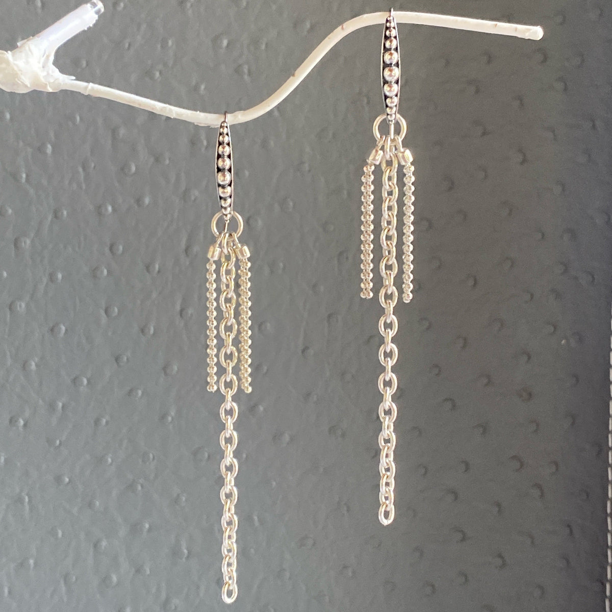 Edgy Sterling Silver Chain handmade Dangle Earrings