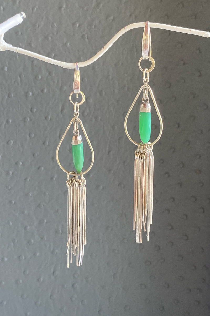 Chrysophase and Sterling Silver Handmade Dangle Earrings