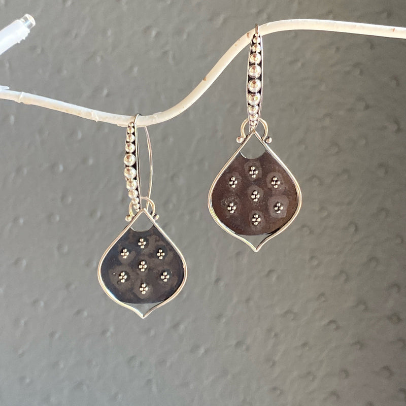 Medevial Sterling Silver Shild Dangle Earrings with Oxidized Sterling Silver Sheilds