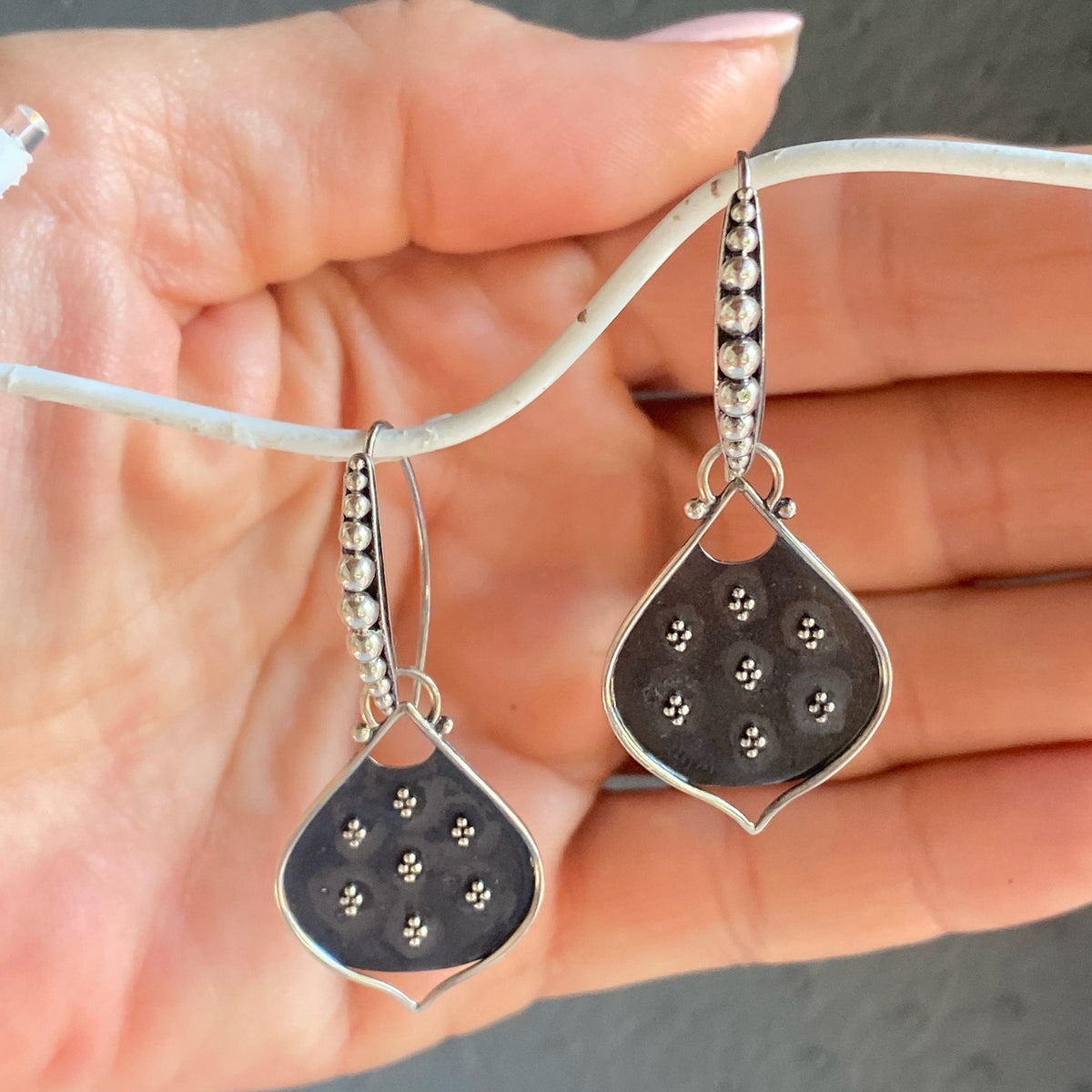 Medevial Sterling Silver Shild Dangle Earrings with Oxidized Sterling Silver Sheilds