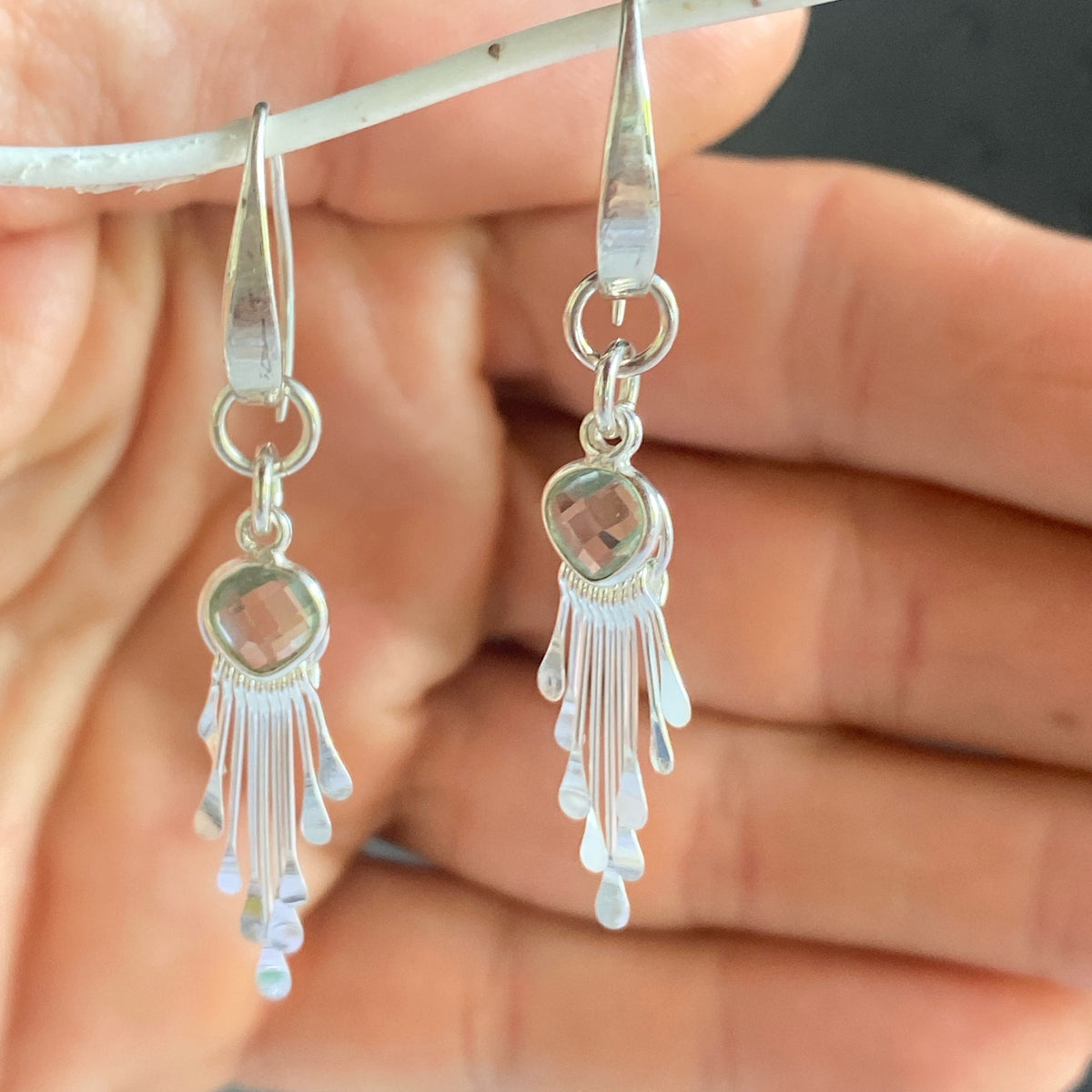 Aqua Quartz Sterling Silver Handmade Dangles