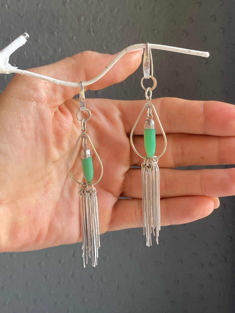 Chrysophase and Sterling Silver Handmade Dangle Earrings