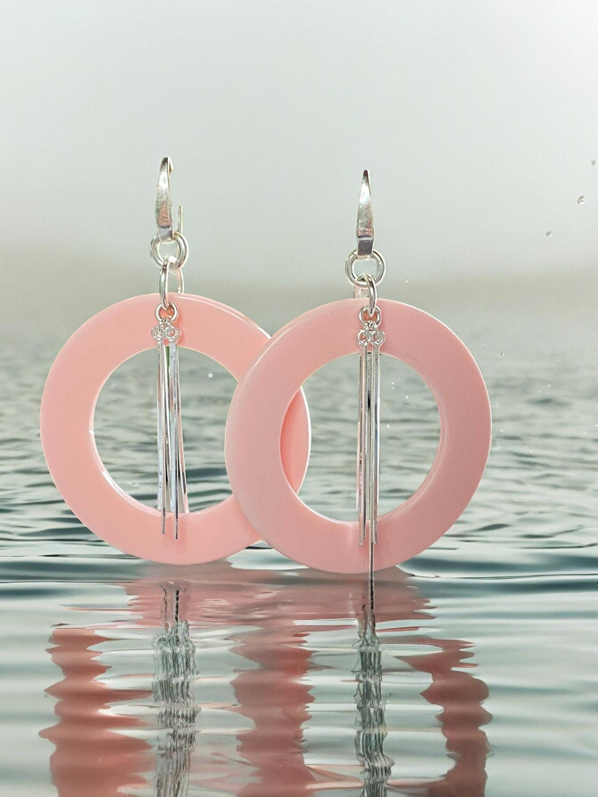 Light Pink Vintage Lucite and Sterling Silver Handmade Hoopti Earrings