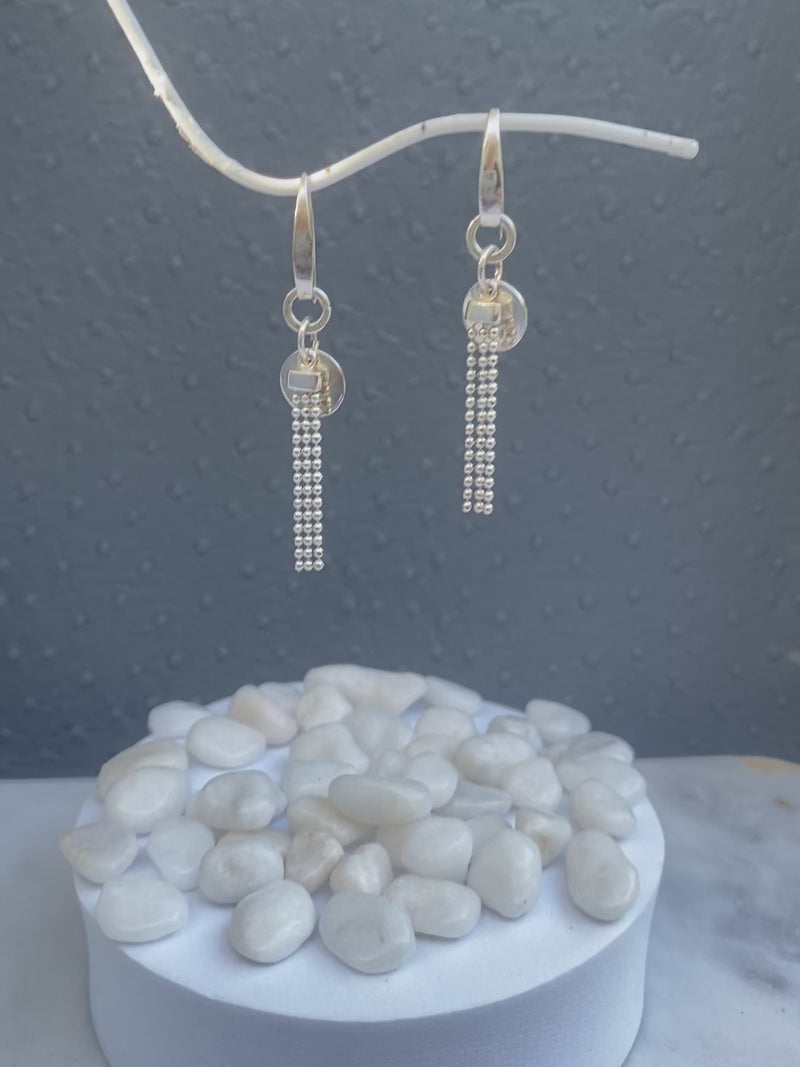 Sterling Silver Beaded Tassel Dangle Earrings