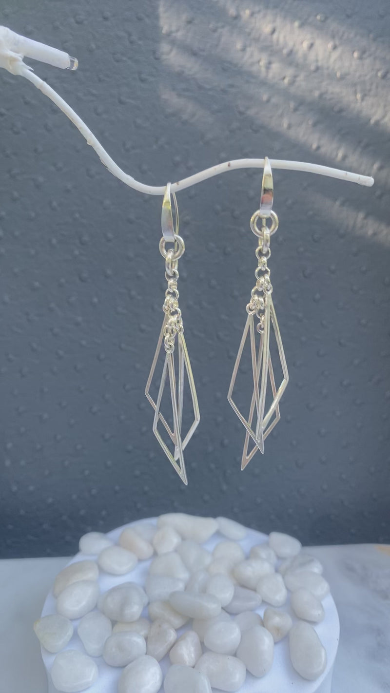 Sterling Silver Abstract Triangle Dangle Earrings