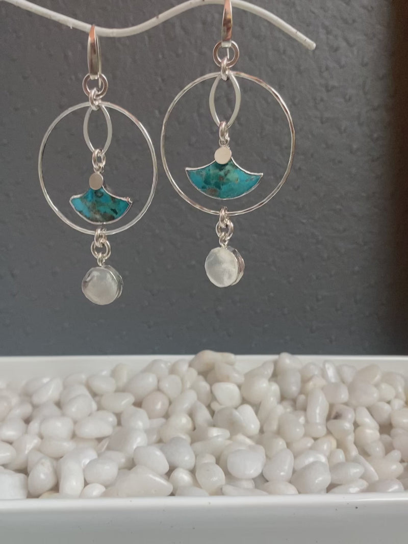 Turquoise Fan Hoops Sterling Silver Earrings