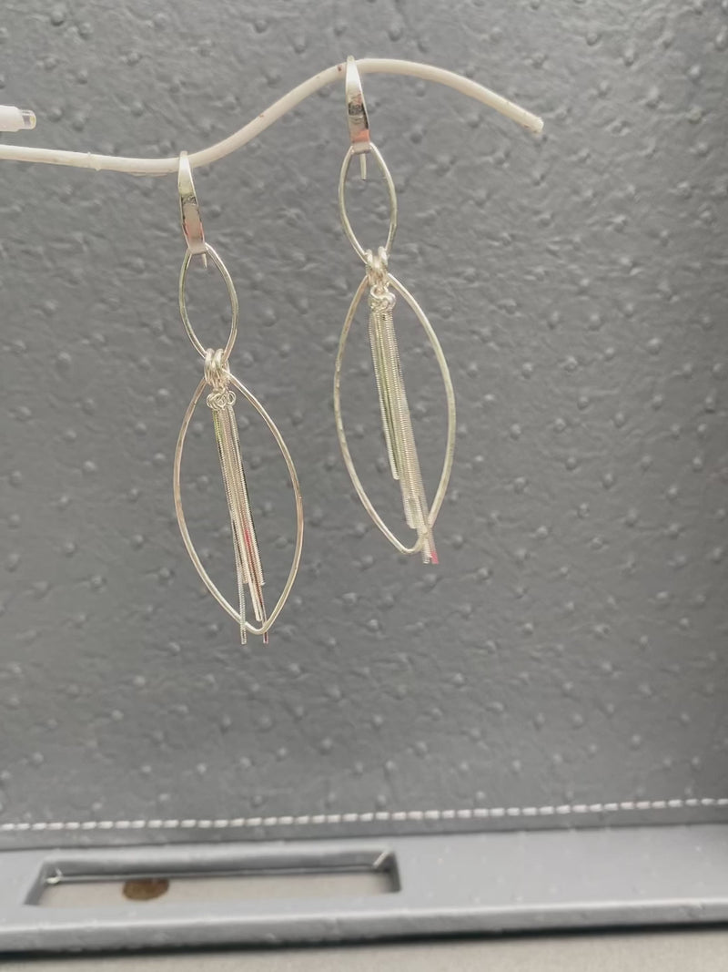 Sterling Liquid Silver Oval Hoop Dangle Earrings